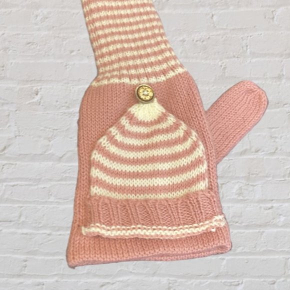 MANTARAY -- Mitten/Gloves, Pink & White Stripe Elbow Length "Hoodie" Gloves, NWT - Picture 4 of 11